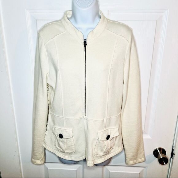 Others Follow Cleo Cream Ruffle Lace Insert Cotton Blazer Zip-Front M - Picture 5 of 13